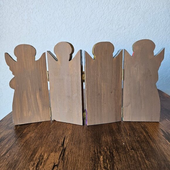 Vintage 70s 80s Handmade Wooden Hand Painted Singing Angels Christmas Decor - Picture 5 of 5